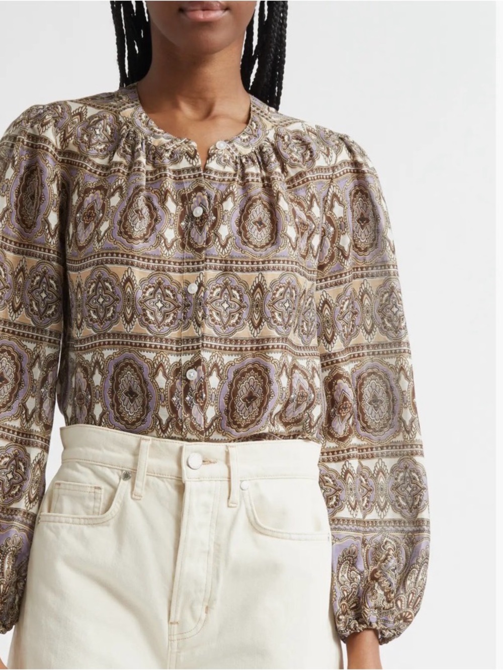 Veronica Beard Women's Ashlynn Paisley Linen & Silk Top Shirt Size 6
